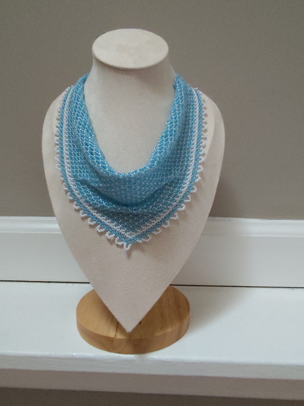 Handcrafted Light Blue Beaded Triangle Necklace Scarf